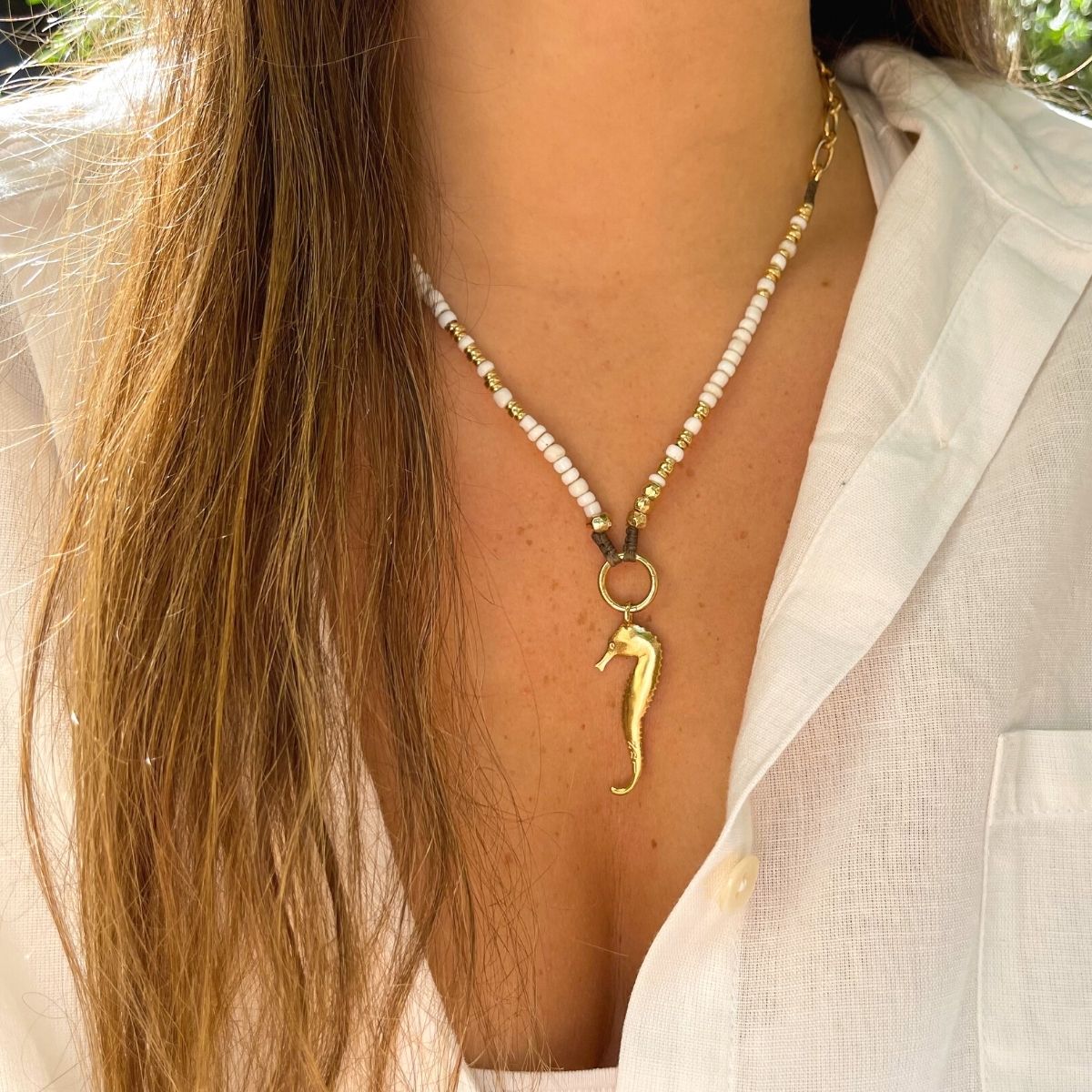 Seahorse White Beads Necklace