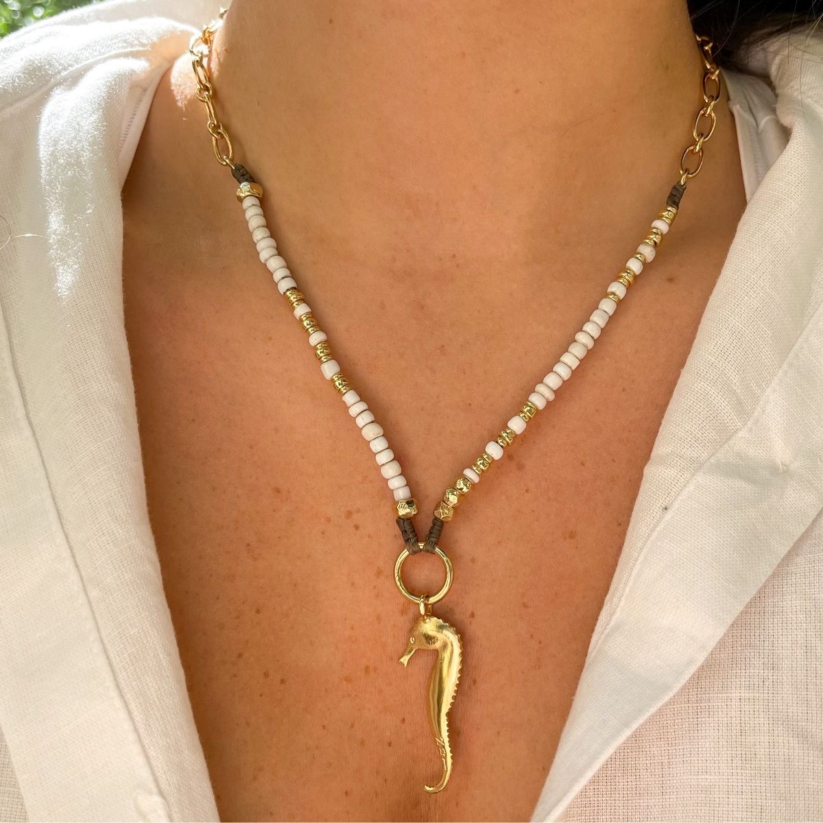 Seahorse White Beads Necklace