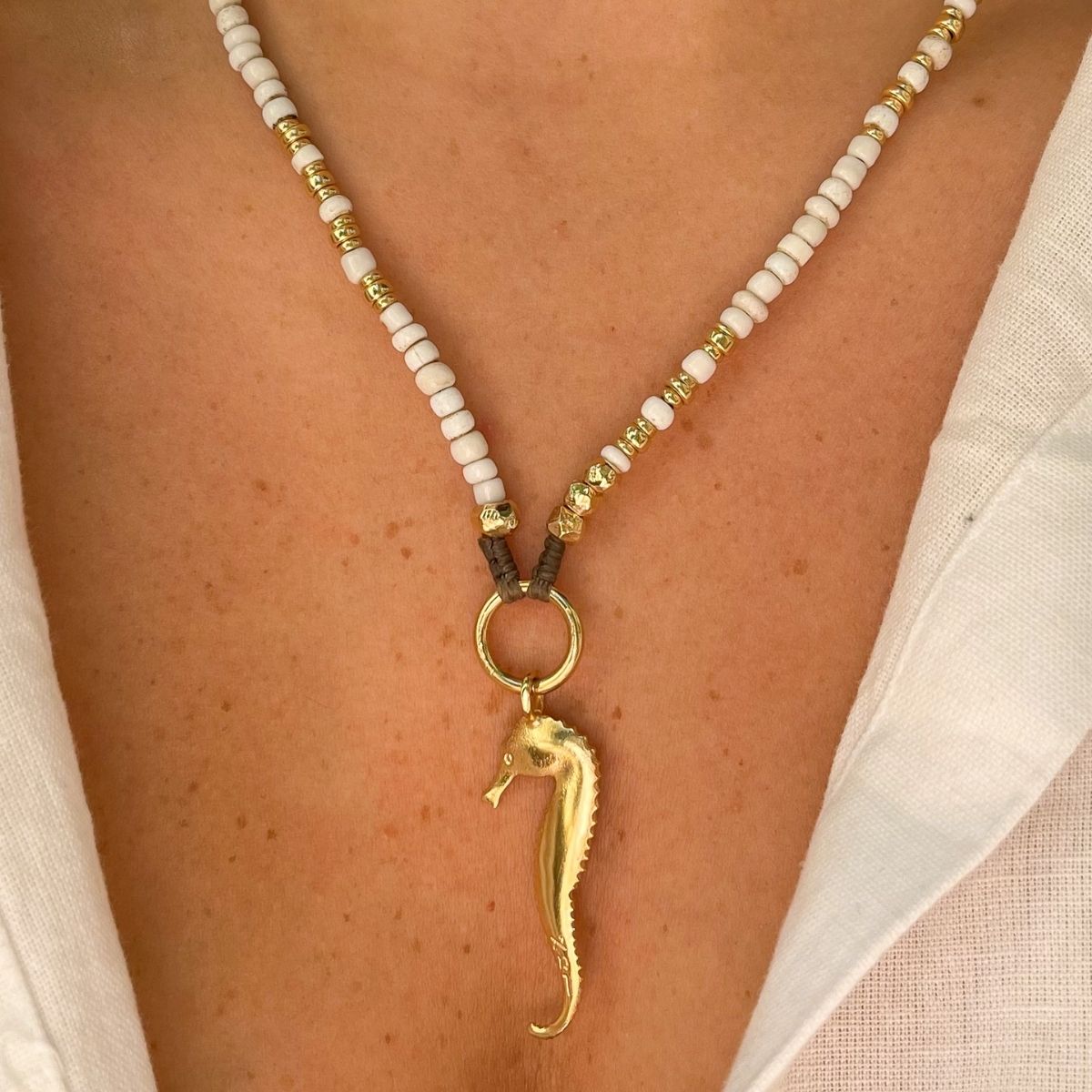 Seahorse White Beads Necklace